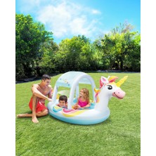 Toha Intex Unicorn Fıskiyeli Şişme Çocuk Havuzu | Gölgelikli, Yumuşak Zeminli 127×102×69 cm (1–3 Yaş)