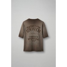 Abluka Online Erkek Yıkamalı Örme Premium Oversize T-Shirt Kahve
