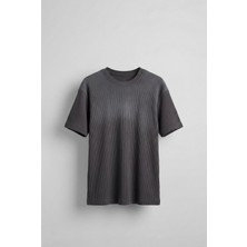 Abluka Online Erkek Fitilli Yıkamalı Renk Geçişli Oversize T-Shirt Antrasit Beyaz