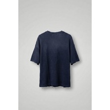 Abluka Online Erkek Renk Geçişli Işlemeli Oversize Dokulu T-Shirt Lacivert