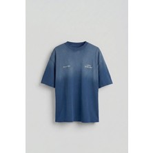 Abluka Online Erkek Yıkamalı Premium Kumaş Oversize T-Shirt Koyu Mavi