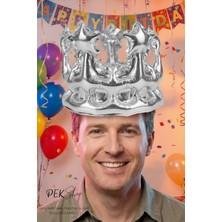 Pekshop Gümüş Takılabilir Kral Tacı Şeklinde Folyo Balon Kafaya Takılabilir Boyut Ayarlı