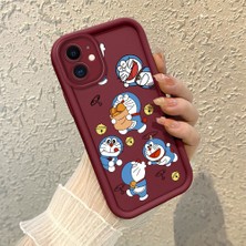 HONTINGA iPhone 12 ile Uyumlu Kılıfı Düşüme Önleyici Basitlik Anti Düşme Kamera Korumali Doraemon Bordo Desen Yumuşak Silikon Telefon Kılıfı Kadın ve Erkek Için Uygundur K2-7070