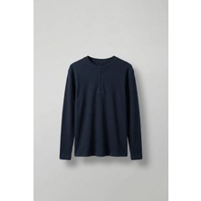 Abluka Online Erkek Oversize Düğmeli Basic Uzun Kollu T-Shirt Lacivert