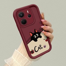HONTINGA Xiaomi Redmi Note 14 ile Uyumlu Kılıfı Düşüme Önleyici Basitlik Anti Düşme Kamera Korumali Kedi Bordo Desen Yumuşak Silikon Telefon Kılıfı Kadın ve Erkek Için Uygundur K2-7068