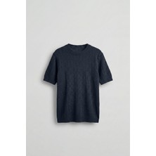 Abluka Online Erkek Regular Fit Örme Desenli T-Shirt Lacivert