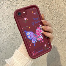 HONTINGA iPhone Se 2020 ile Uyumlu Kılıfı Düşüme Önleyici Basitlik Anti Düşme Kamera Korumali Kelebek Bordo Desen Yumuşak Silikon Telefon Kılıfı Kadın ve Erkek Için Uygundur K2-7069