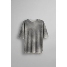 Abluka Online Erkek Super Oversize Desenli Triko T-Shirt Siyah