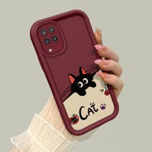 HONTINGA Samsung Galaxy A12 ile Uyumlu Kılıfı Düşüme Önleyici Basitlik Anti Düşme Kamera Korumali Kedi Bordo Desen Yumuşak Silikon Telefon Kılıfı Kadın ve Erkek Için Uygundur K2-7068