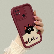HONTINGA Xiaomi Redmi 10C ile Uyumlu Kılıfı Düşüme Önleyici Basitlik Anti Düşme Kamera Korumali Kedi Bordo Desen Yumuşak Silikon Telefon Kılıfı Kadın ve Erkek Için Uygundur K2-7068