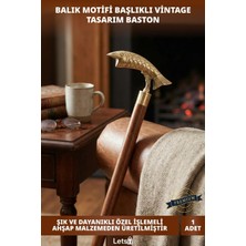 Letsii Ahşap Gövdeyle Pirinç Balık Tasarımlı Şık Baston 100 cm