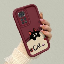 HONTINGA Xiaomi Redmi Note 11 ile Uyumlu Kılıfı Düşüme Önleyici Basitlik Anti Düşme Kamera Korumali Kedi Bordo Desen Yumuşak Silikon Telefon Kılıfı Kadın ve Erkek Için Uygundur K2-7068