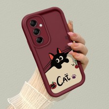 HONTINGA Samsung Galaxy M14 ile Uyumlu Kılıfı Düşüme Önleyici Basitlik Anti Düşme Kamera Korumali Kedi Bordo Desen Yumuşak Silikon Telefon Kılıfı Kadın ve Erkek Için Uygundur K2-7068