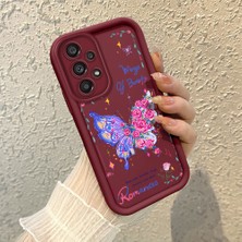 HONTINGA Samsung Galaxy A73 ile Uyumlu Kılıfı Düşüme Önleyici Basitlik Anti Düşme Kamera Korumali Kelebek Bordo Desen Yumuşak Silikon Telefon Kılıfı Kadın ve Erkek Için Uygundur K2-7069