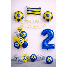 Patladı Gitti Sarı Lacivert Futbol Temalı 2 Yaş Doğum Günü Balon Seti