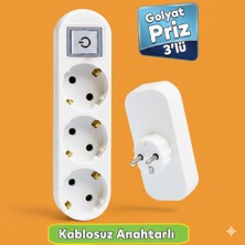 Neler Geldi Neler Beyaz 3'lü Grup Priz Golyat Anahtarlı Düğmeli Fiş Priz Topraklı Çoklu Çoğaltıcı Kablosuz Üçlü Piriz