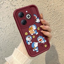 HONTINGA Infinix Smart 8 Pro ile Uyumlu Kılıfı Düşüme Önleyici Basitlik Anti Düşme Kamera Korumali Doraemon Bordo Desen Yumuşak Silikon Telefon Kılıfı Kadın ve Erkek Için Uygundur K2-7070