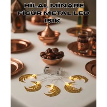 Depozee Minareli Hilal LED Işık Gold Metal Gövdeli Pilli Ramazan Dekoru