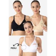 Çıkarılabilir Pedli Emzirme Sütyeni 3'lü Beyaz Siyah Ten  Pamuklu Göğüs Ucu Belli Etmez