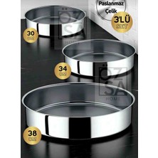 3 Parça Paslanmaz Çelik Yuvarlak Fırın Tepsisi Yanmaz Yapışmaz Fırın Tepsisi