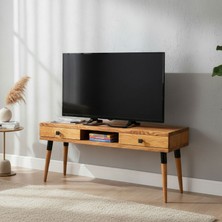 Mobenta Masif Ahşap Tv Ünitesi 150 cm – Iskandinav Stil, Doğal, 2 Çekmeceli ve 1 Raflı | Modest TV-150 Tk