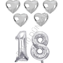 Bal10 Dünyası BAL10 Gümüş Renk 18 Yaş Doğum Günü Folyo Balon Kutlama Seti