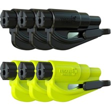 Resqme 6'lı Aile Paketi, Orijinal Acil Durum Anahtarlığı, Araç Kaçış Aracı, 2'si 1 Arada Emniyet Kemeri Kesici ve Pencere Kırıcı, Abd'de Üretilmiştir, Siyah,yeşil