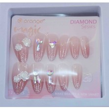 Orange Güllü Simli Taşlı Takma Badem Tırnak