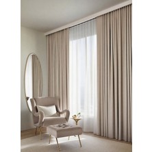 Bercem Home Kadife Dokulu Ekstrafor Büzgülü Fon Perde - Taş - Tek Kanat - (Pilesiz Dikim)