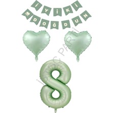 İstoç Parti Istoç Parti Yeşil Renk Rakam Kalp Banner Doğum Günü Seti Yaş-8