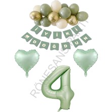 Rönesans Parti Rönesans Yeşil Renk Rakam Kalp Banner Latex Balon Doğum Günü Seti Yaş-4