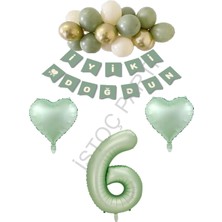 İstoç Parti Istoç Parti Yeşil Renk Rakam Kalp Banner Latex Balon Doğum Günü Seti Yaş-6
