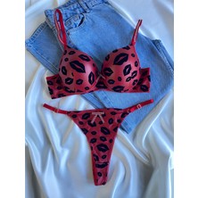 Gold Night Kadın Deri Taşlı Fiyonklu Balenli Destekli Dolgulu Push Up Sütyen Takımı Iç Çamaşırı Takımı