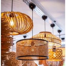 Normadia Doğal Hazeran Kumaş ve Bambu Avize 40X20CM, Şık ve Modern Tasarım