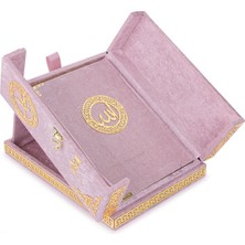 İhvan Online Masa Üstü Çift Kapaklı Kadife Kaplı Sandıklı Kuran Seti - Pembe