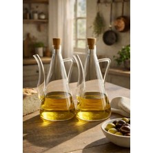 Kitchen Pembelia Fenomen 2’li Cam Yağdanlık 750 ml Sızdırmaz Kapaklı Ayçiçek Yağı Zeytinyağ Şişesi Şeffaf Cam Yağlık