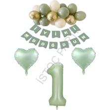 İstoç Parti Istoç Parti Yeşil Renk Rakam Kalp Banner Latex Balon Doğum Günü Seti Yaş-1