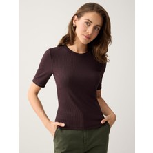 Jimmy Key Acı Kahve Bisiklet Yaka Kısa Kollu Örme Basic Bluz