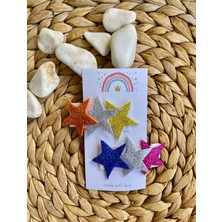 The Littles Kids Parlak Yıldız Şeklinde Karışık Renkli Simli Çıtçıtlı El Yapımı Iki Çift Çocuk Toka