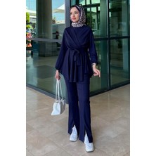 Tesettür Diyarı V Çapraz Bürümcük Kumaş Tesetür Takım - Lacivert