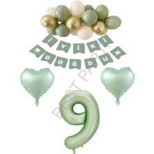 Best Parti Best Yeşil Renk Rakam Kalp Banner Latex Balon Doğum Günü Seti Yaş-9