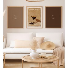 Voba Store 3 Parça Çerçeve Görünümlü Espresso Kahve Temalı Mdf Tablo Seti- 78-1