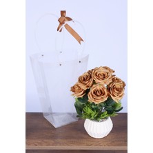 Yapay Çiçek Sitesi Saksılı Çiçek Aranjmanı (Şeffaf Çanta Hediyeli) Model 5