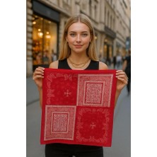Marsel Etnik Desenlikoton Kırmızı Bandana Fular