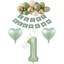 Best Parti Best Yeşil Renk Rakam Kalp Banner Latex Balon Doğum Günü Seti Yaş-1