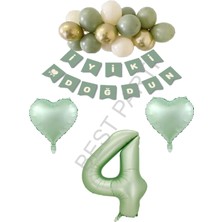 Best Parti Best Yeşil Renk Rakam Kalp Banner Latex Balon Doğum Günü Seti Yaş-4