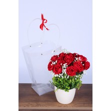 Yapay Çiçek Sitesi Saksılı Çiçek Aranjmanı (Şeffaf Çanta Hediyeli) Model 6