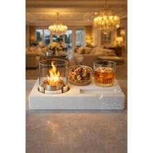 CopArt Elza Beyaz Masaüstü Beton Şömine - 1 Lt Yakıt, Çerezlik ve Bardak Hediyeli