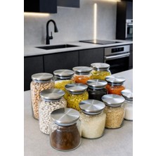 Kitchen Pembelia 12’li Metal Kapaklı Kavanoz Seti Etiketli Bakliyat Baharatlık Erzak Kavanoz Seti Kavanoz Takımı