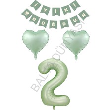 Bal10 Dünyası BAL10 Yeşil Renk Rakam Kalp Banner Doğum Günü Seti Yaş-2